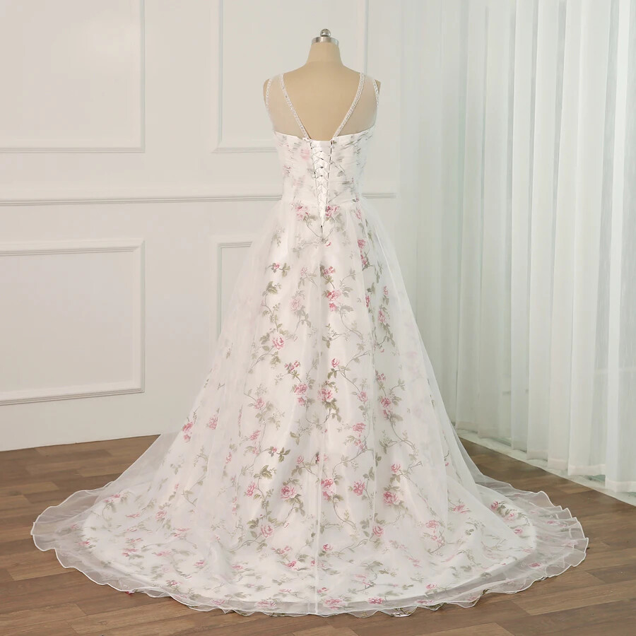 Luxury Sleeveless Sweetheart Wedding Dresses Floral Applique A Line Bridal Gowns