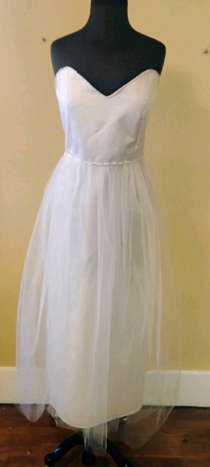 Classic Strapless White Wedding Dress Beading Details Unbranded Sz 12 Boho
