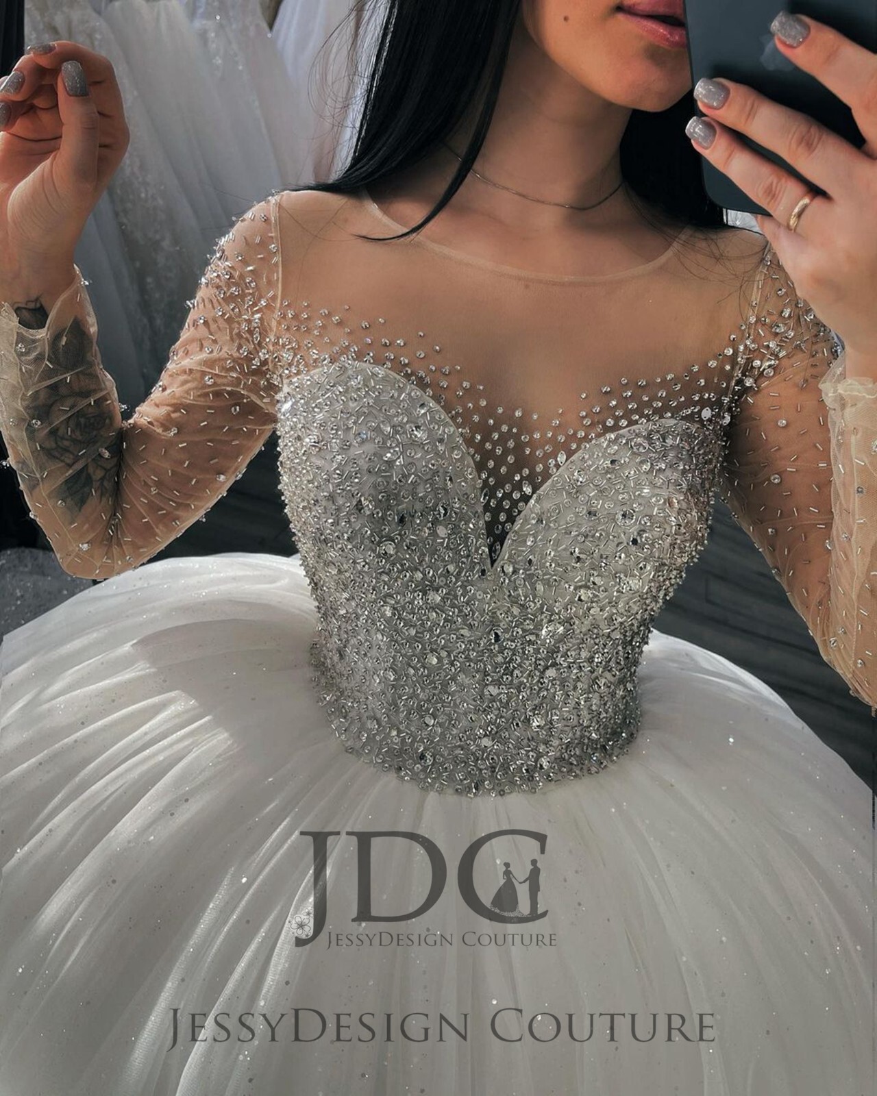 Shimmery Heavy Beaded Silver Crystals Bridal Gown Ballgown Custom made Glitter