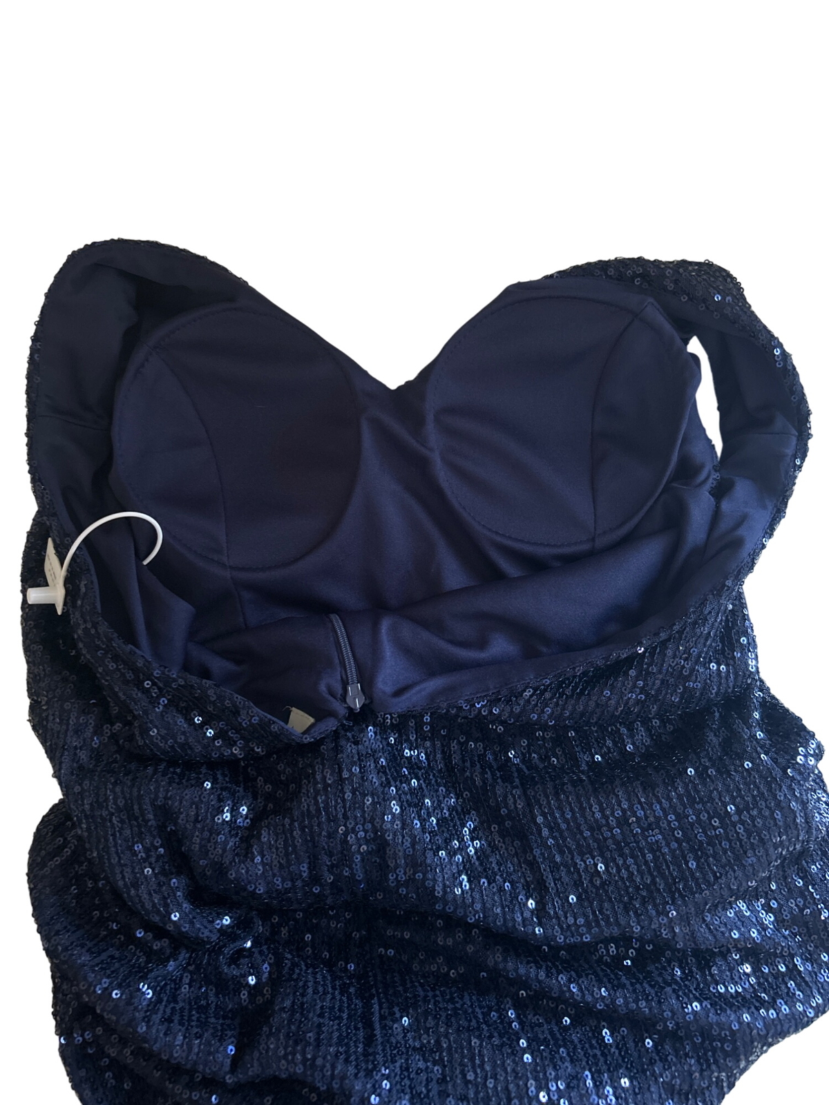 AARFAR Navy Blue Sequin Tulle Gown 2XL Sleeveless V-Neck Full-Length RUNS SMALL