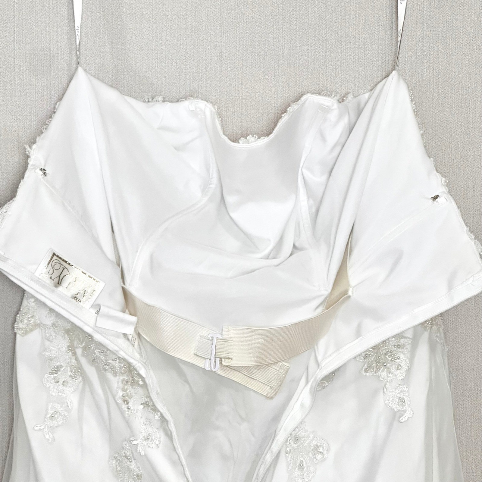 Mary’s White Strapless Lace Floral Beaded Wedding Dress Cathedral Train Size 22