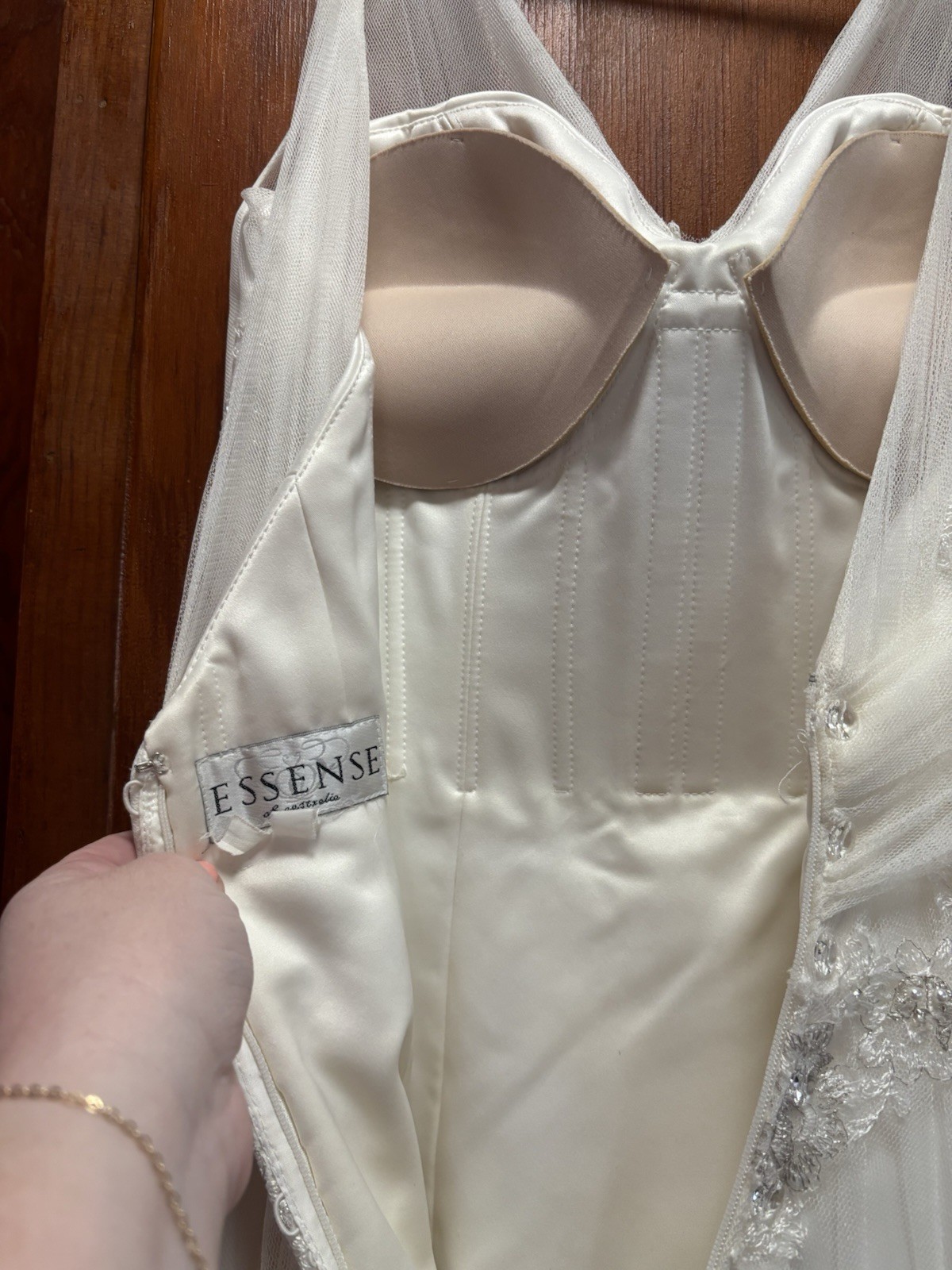 Essense of Australia Size 12 White Bridal Gown V-neck Embellished Bodice Wedding