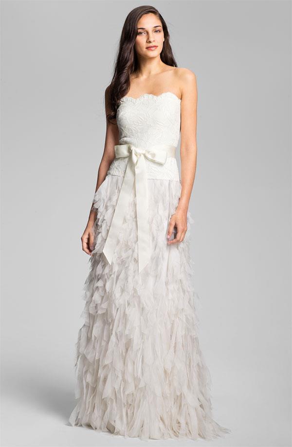 $800+ Tadashi Shoji Strapless Raw Edge Organza Gown Size 4