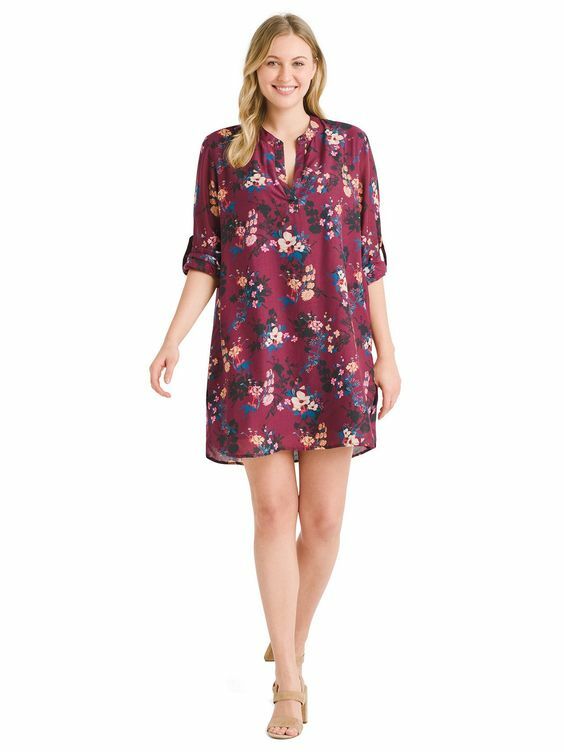 new TOLANI burgundy floral shift dress roll shirt 3X SOLDOUT