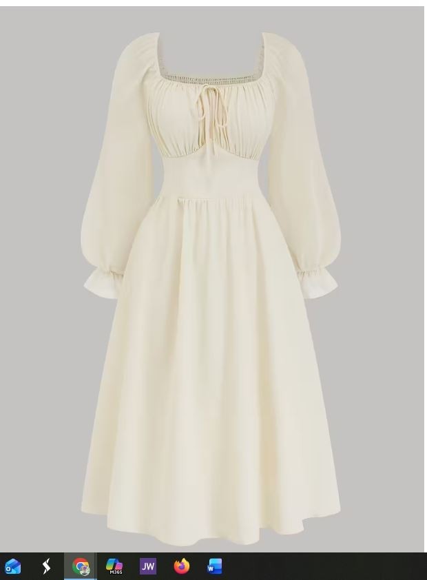 1-Square Neck Boho Long Sleeve Full Length Victorian Romantic Dress (1X-3X)