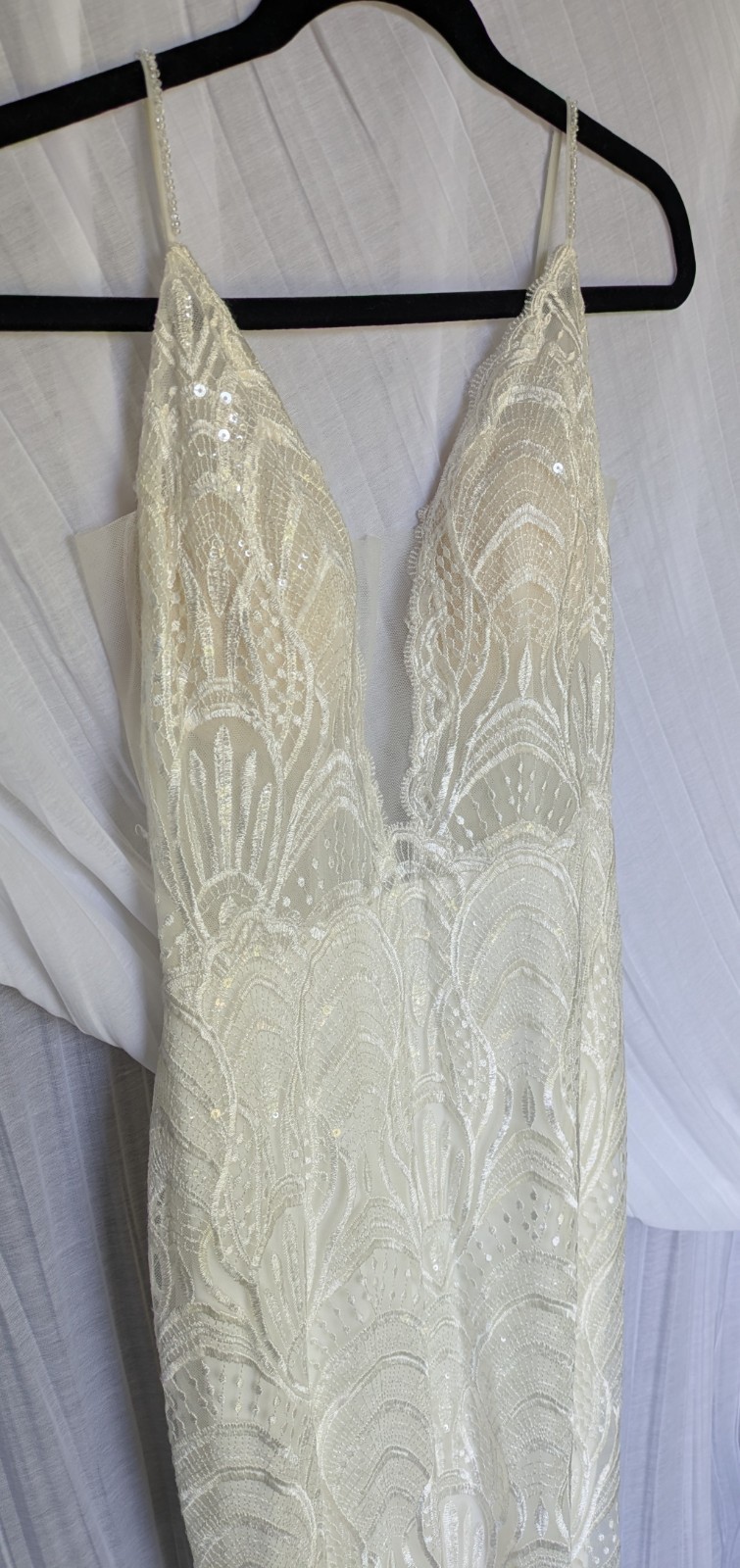 Jessica L’Amour Calla Blanche Wedding Dress – Size 2 Lace Beading Train Art Deco