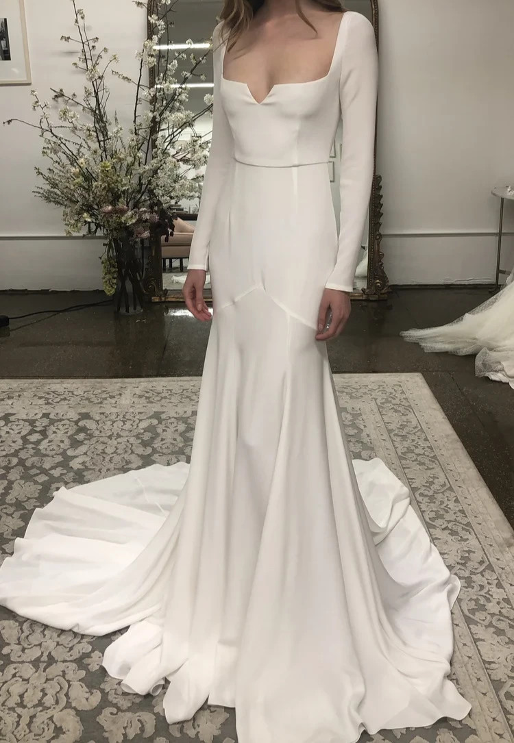 Alexandra Grecco Ines Wedding Dress 6 Silk Long Sleeves Square Neck Keyhole Back