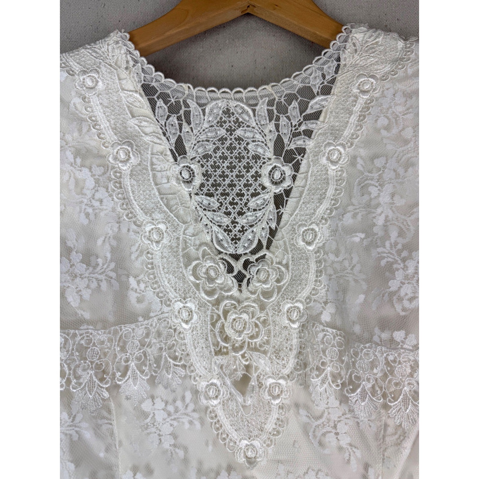 Scott McClintock White Floral Lace Midi Dress Short Wedding Vintage Full Skirt 6