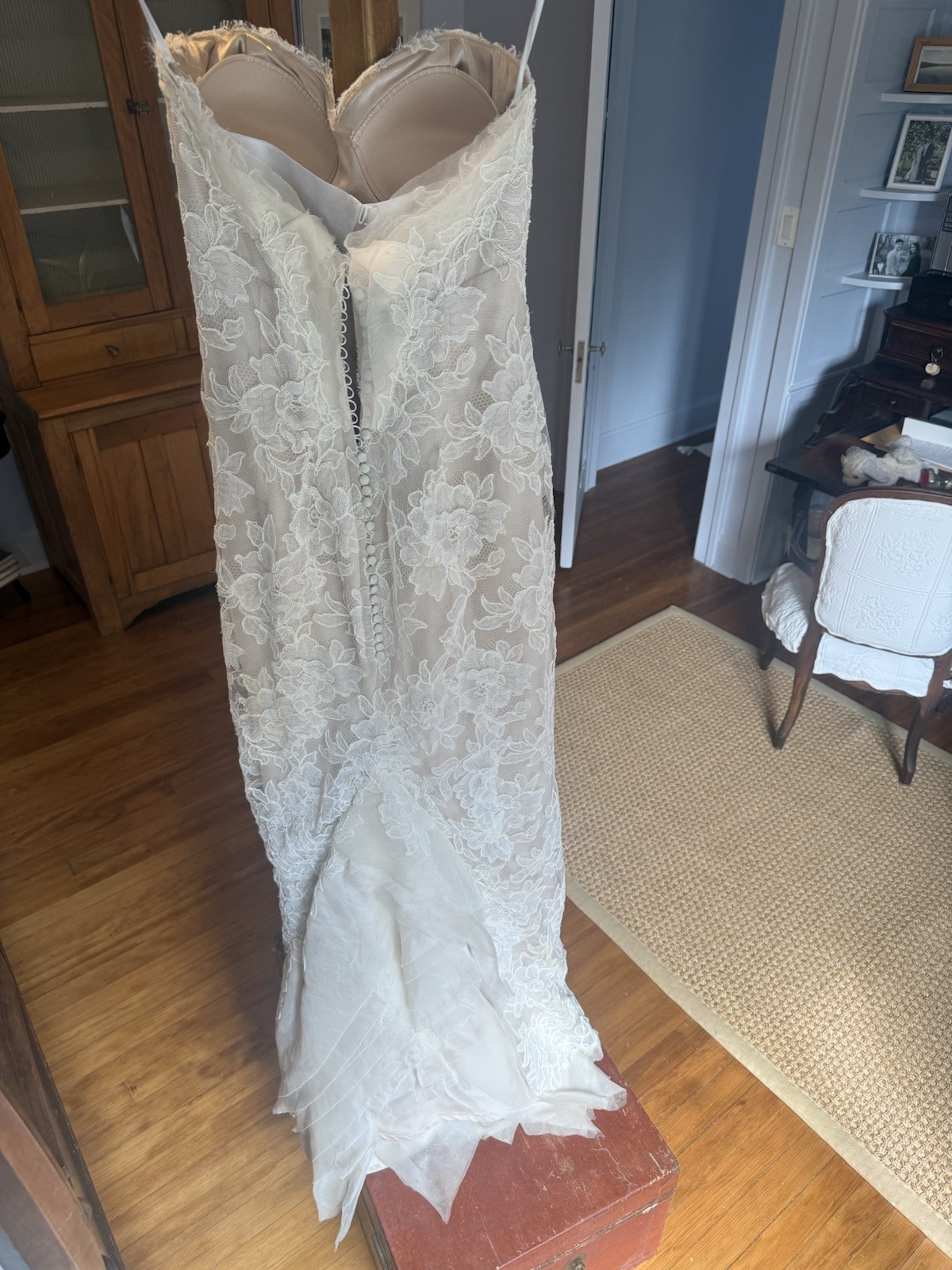 MARISA Wedding Dress Spaghetti Strap Plunging Back Intricate Lace