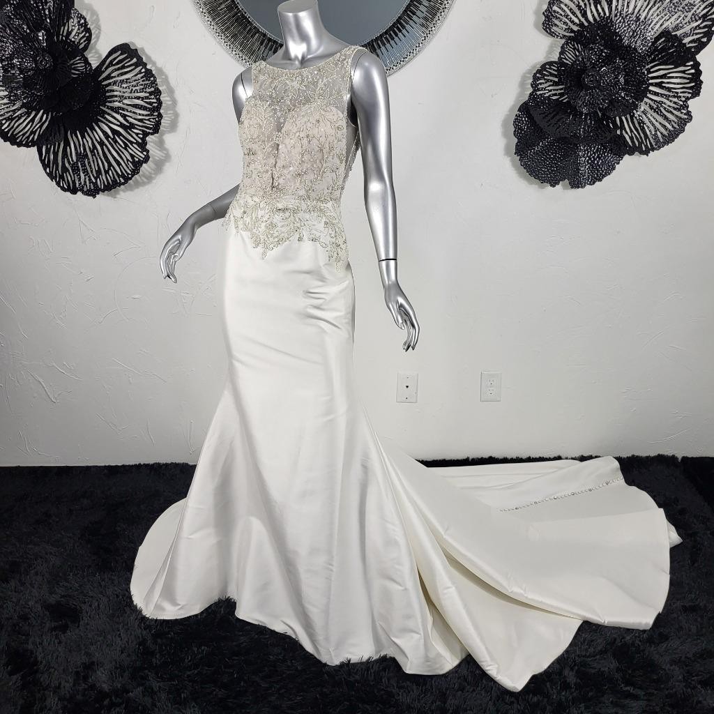 NWOT~$2600~JUSTIN ALEXANDER~SZ 4/6~IVORY EMBELLISHED MERMAID WEDDING DRESS GOWN