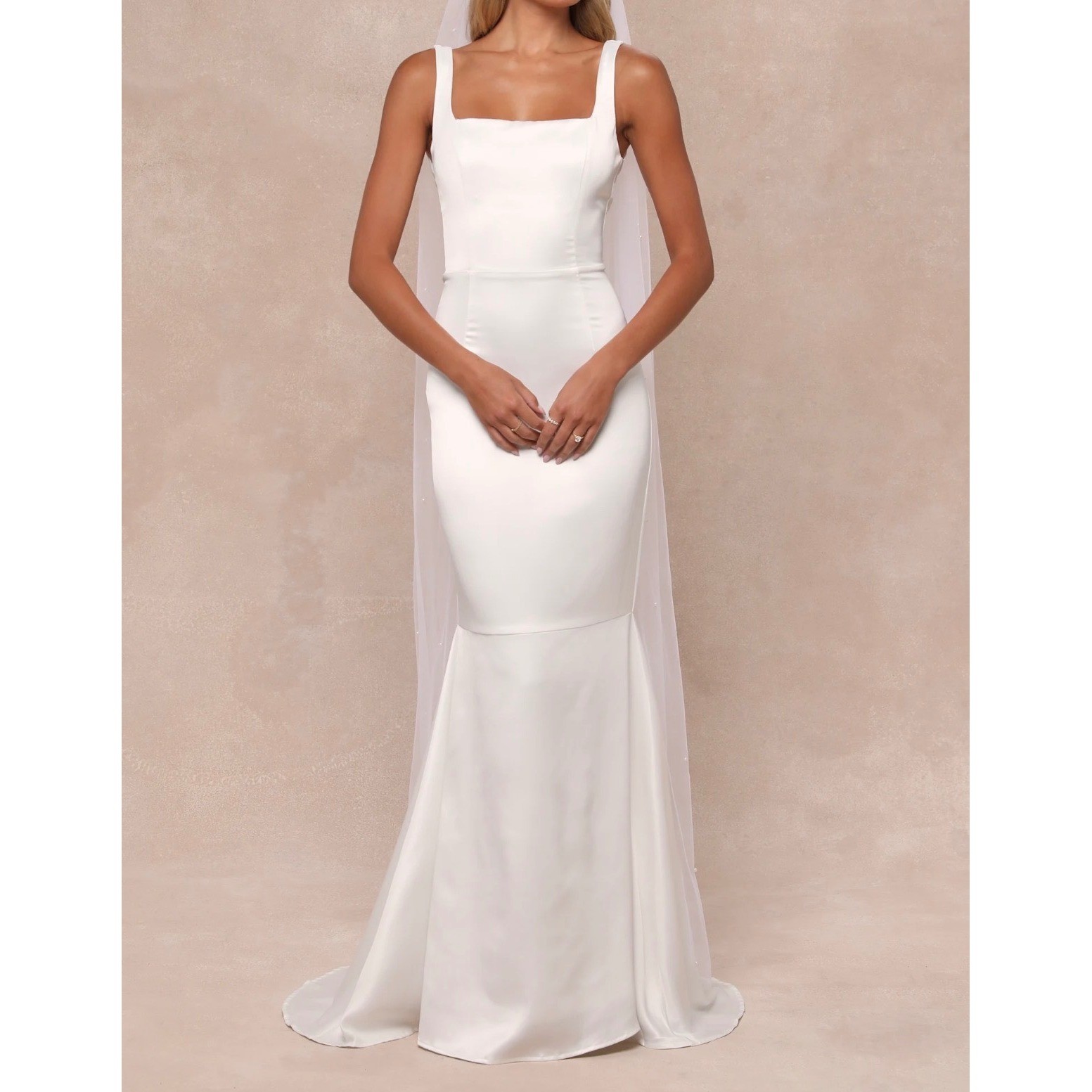 Lulus Luxe Loveliness White Satin Backless Mermaid Maxi Dress Bridal Gown M NEW