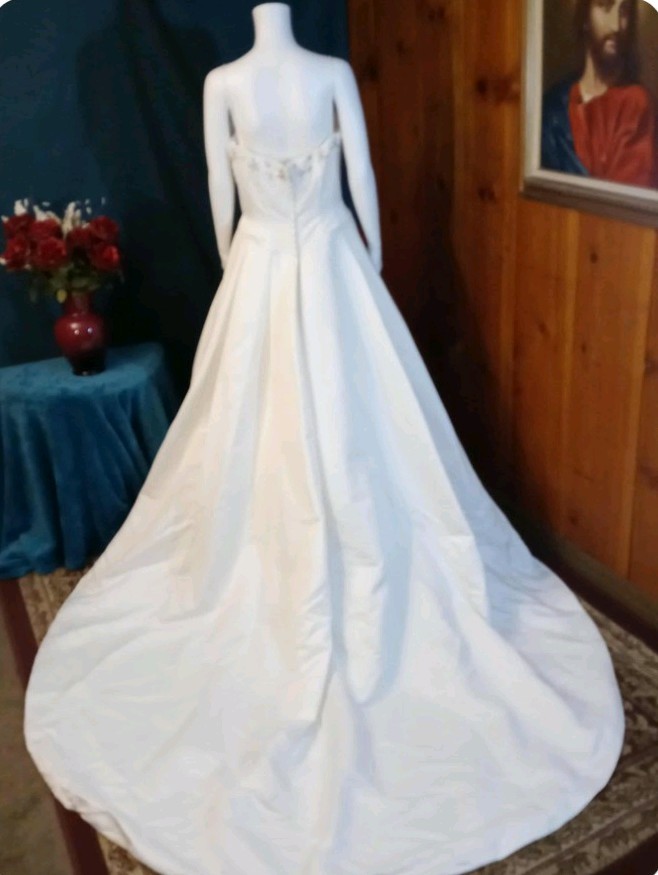 Ashley Jordan Wedding Dress Size 14 Satin Full Skirt Semi Cathedral Train SALE!