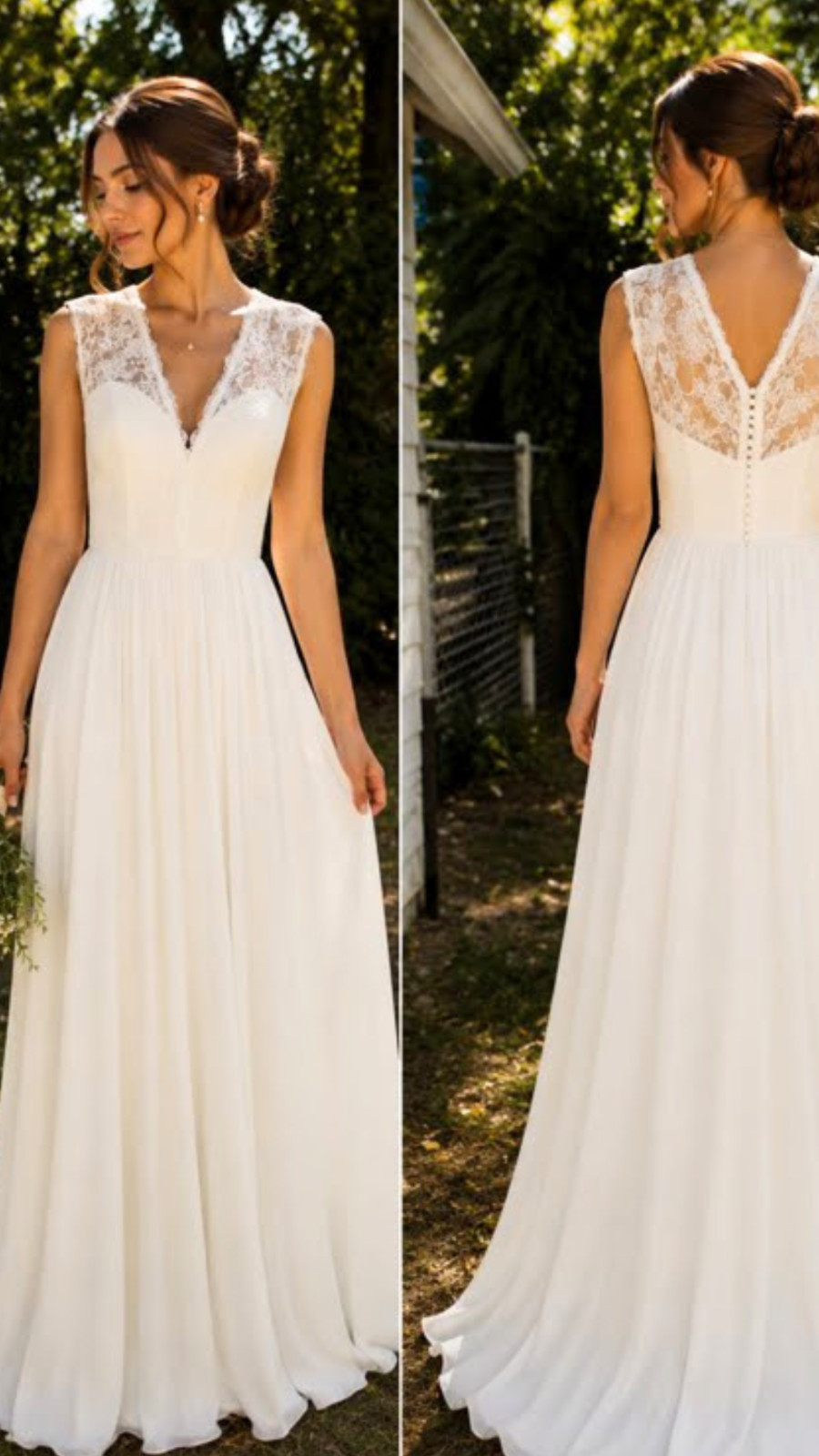 Mori Lee Madeline Gardner Wedding Dress Lace Chiffon Bridal Gown V-Neck
