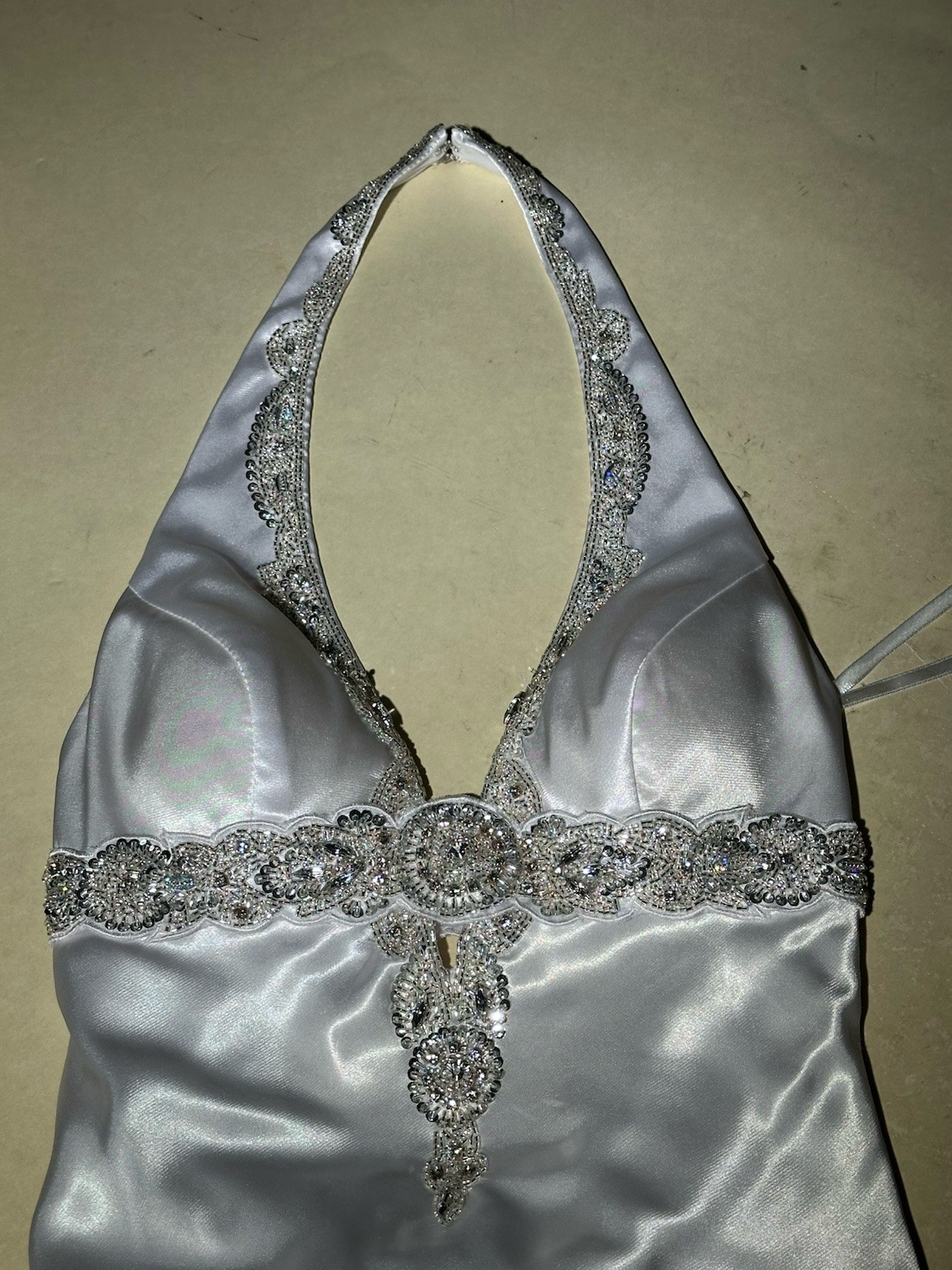 Sean Couture White Satin Silver Beads Ect. Halter L Gown/Wedding Dress SzXXS Use