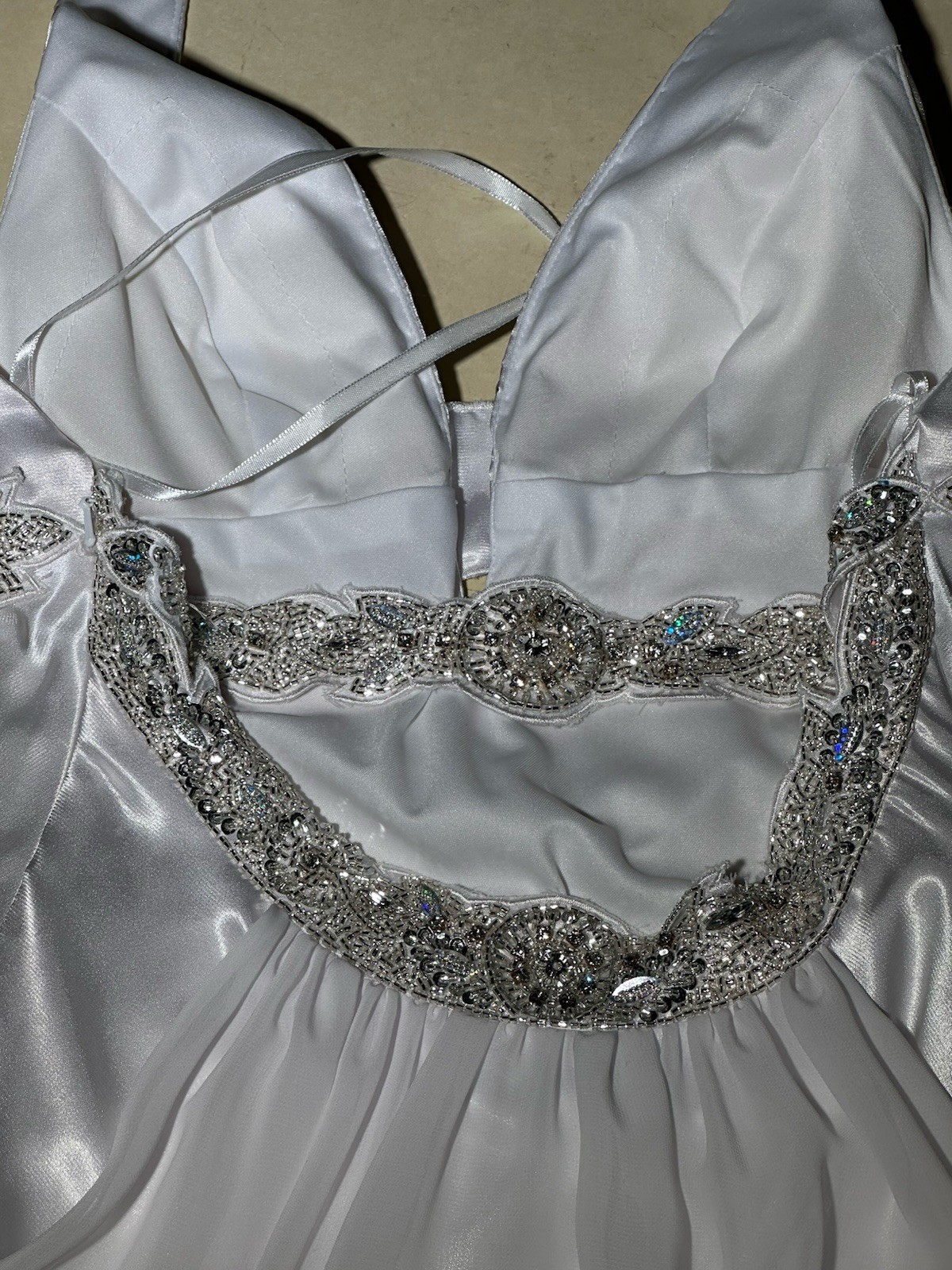 Sean Couture White Satin Silver Beads Ect. Halter L Gown/Wedding Dress SzXXS Use