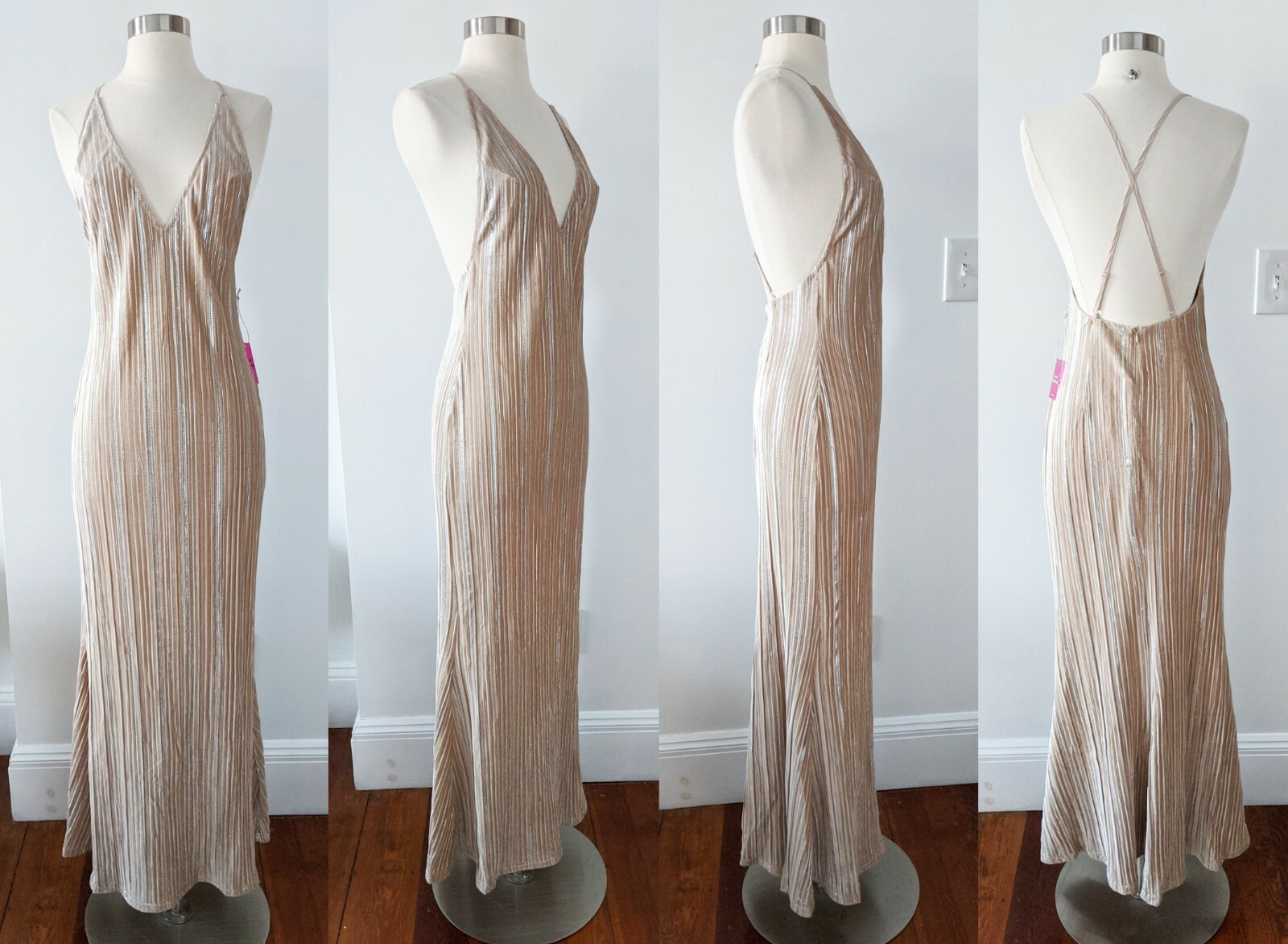 Bridal Formal Wedding Sexy Sleeveless Champagne Maxi Dress Gown Women’s MEDIUM