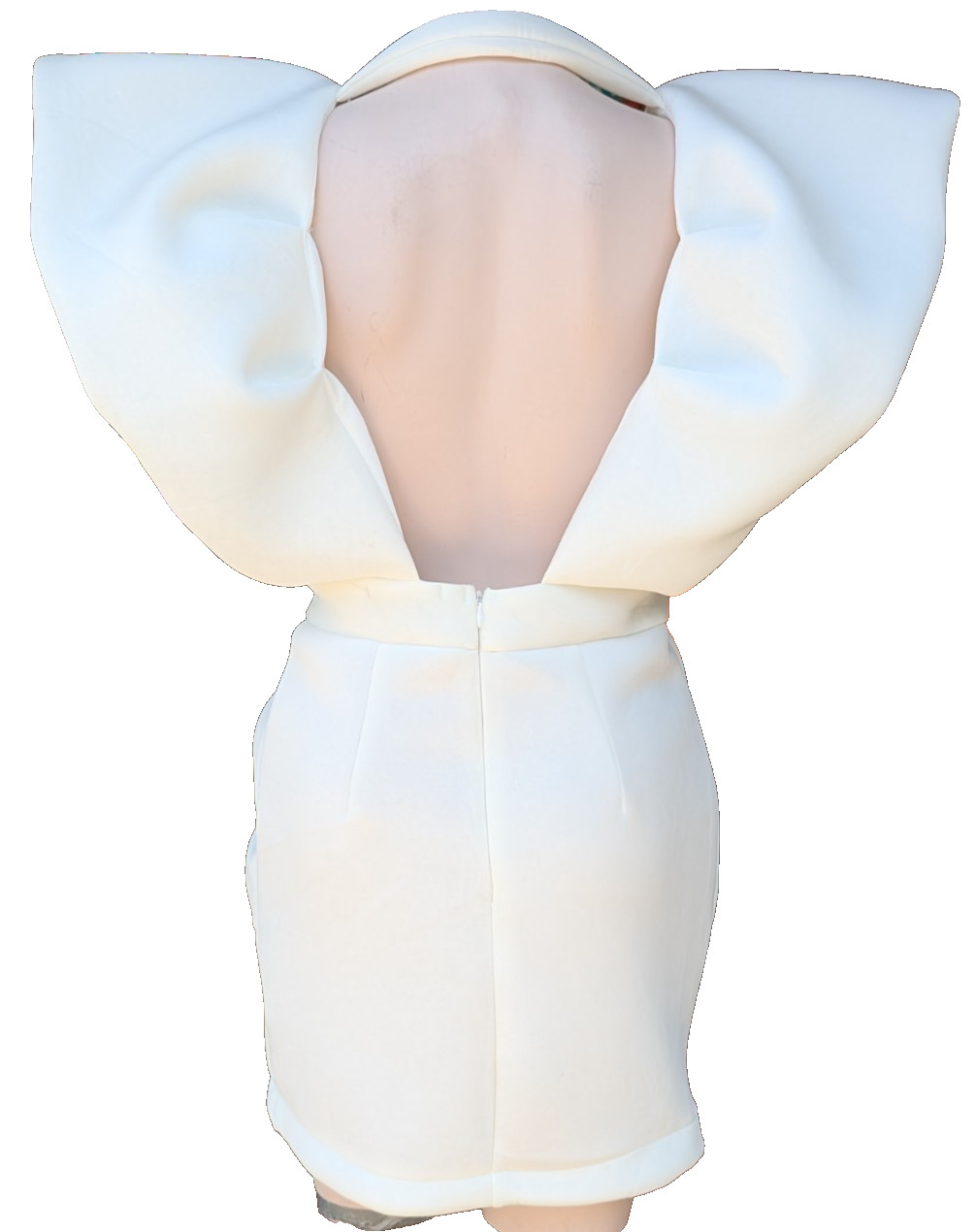Bridal Wedding Elegant Deep Plunge V-Neck High Low Puffy Ruffle Mini Dress White