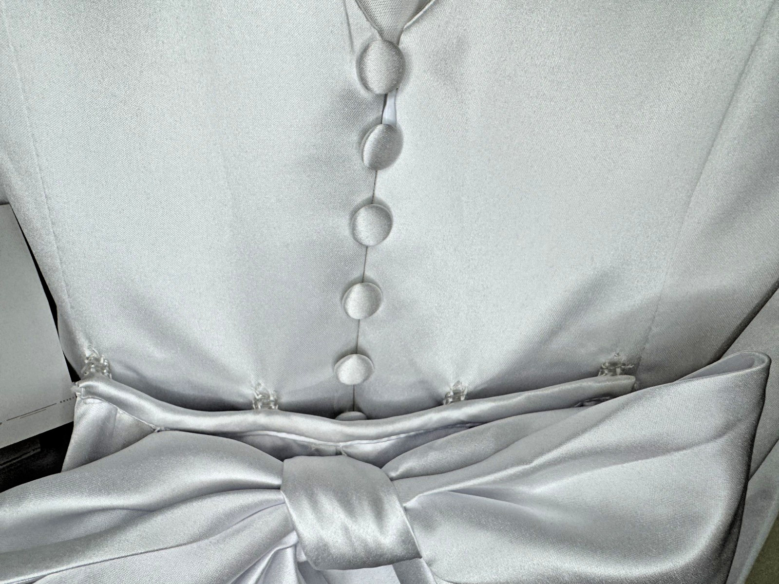 Wedding Dress White Satin Bow Back Buttons Detachable Train Bridal Babyonline