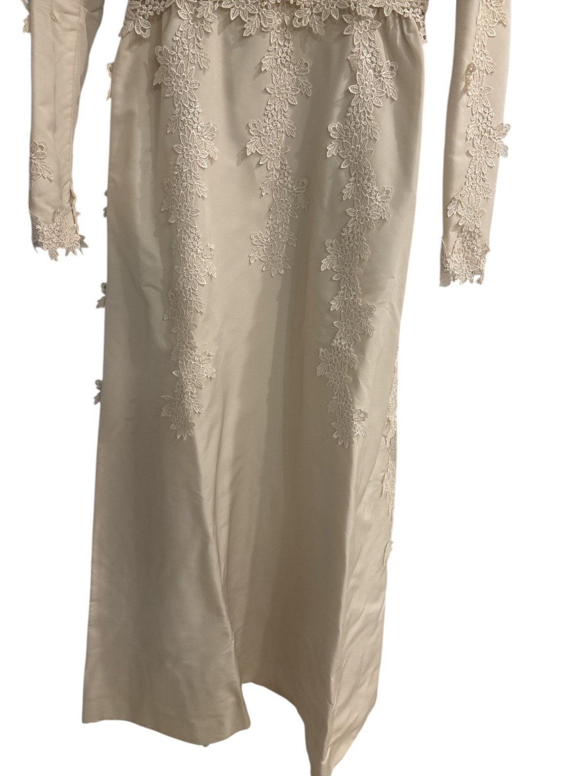 Vintage Ivory Lace Bridal Gown w/ Attached Veil | Long Sleeve High Neck Wedding