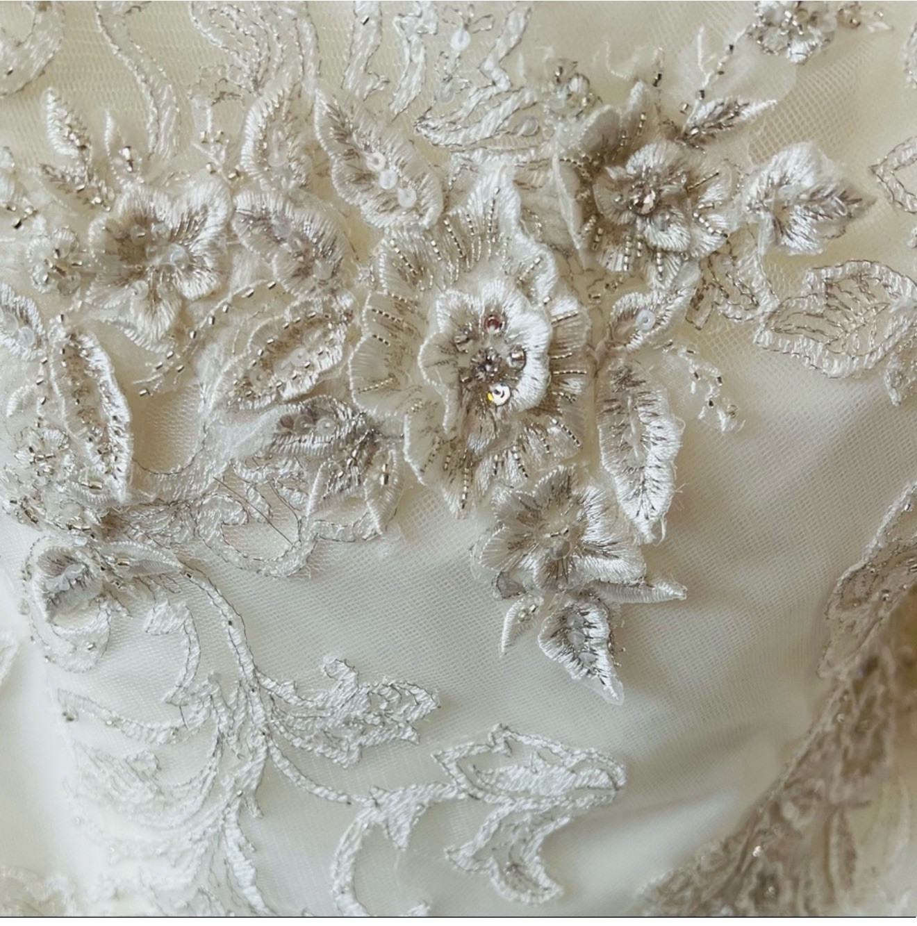 Oleg Cassini Ivory Sweetheart A-Line Tea Wedding Dress Lace Beaded Size 14