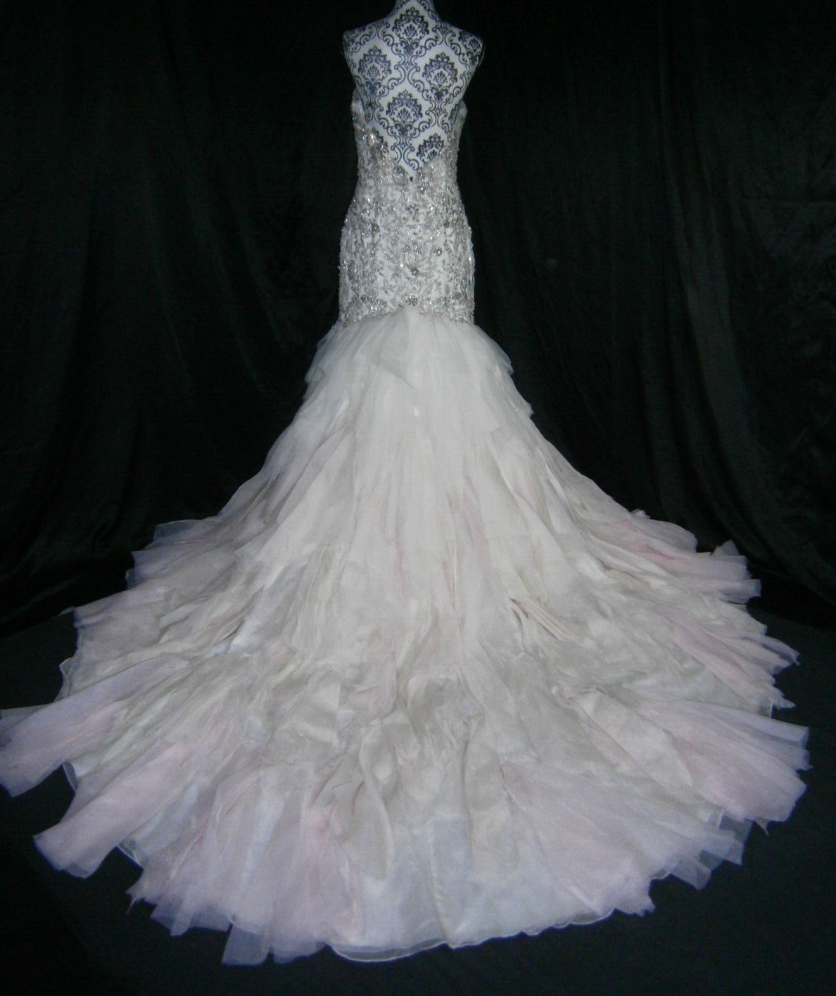 Ysa Makino Wedding Dress Silk Ball Gown 10 White Blush Pink Crystals Layers