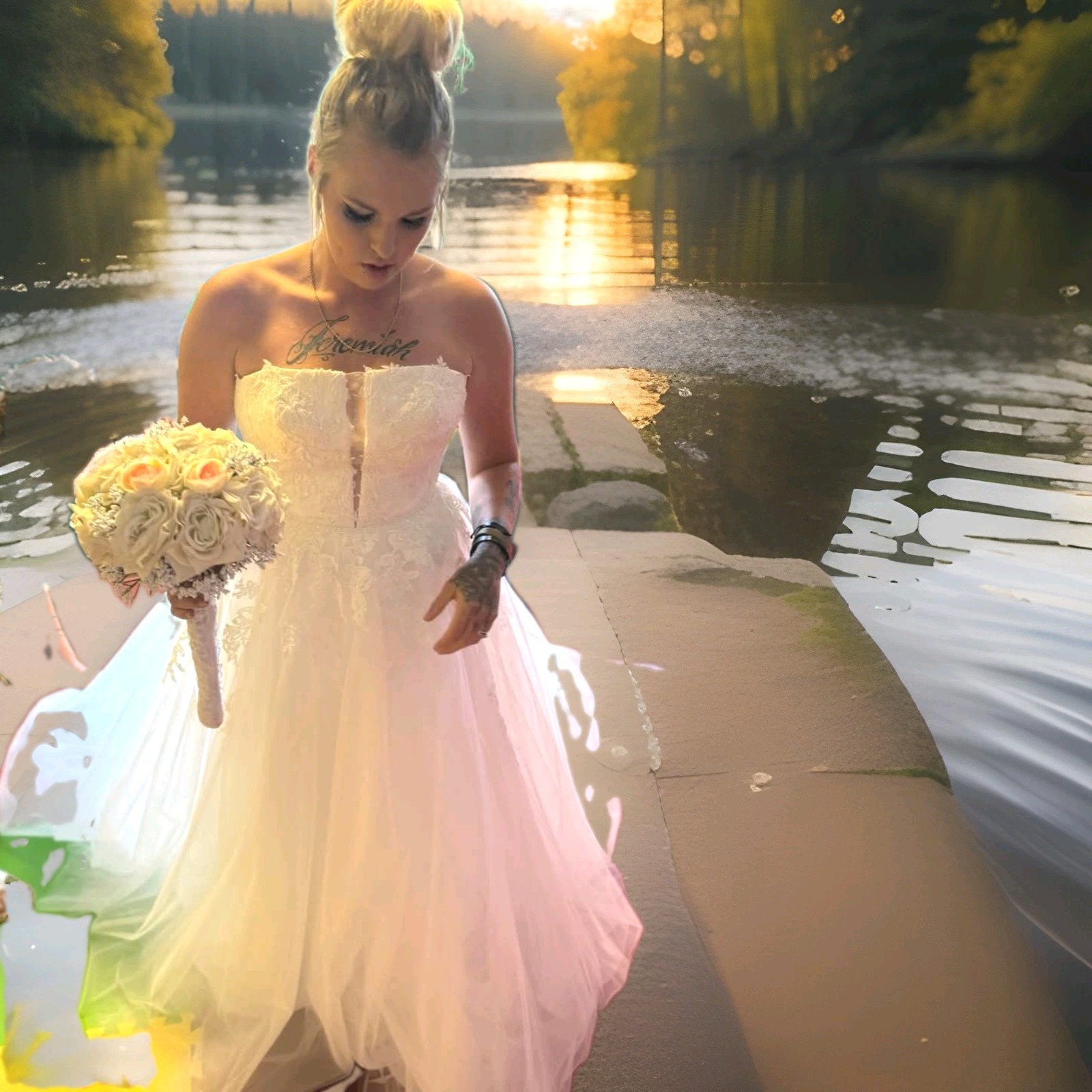 Moonlight Strapless Lace Tulle Ball Gown Wedding Dress Train Size 12