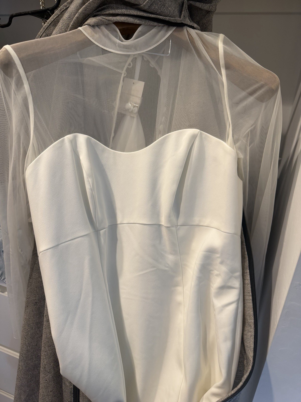 David’s Bridal Fit & Flare Satin Tulle Sweetheart Long Sleeve Sz 14