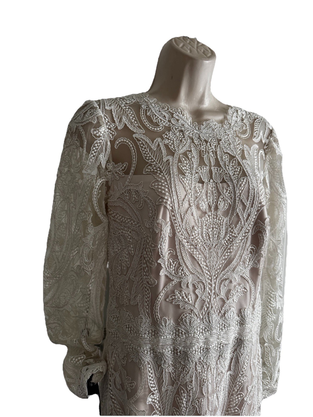 NEW Tadashi shoji gown dress Wedding Bridal All Lace Long +Train Ivory White 8