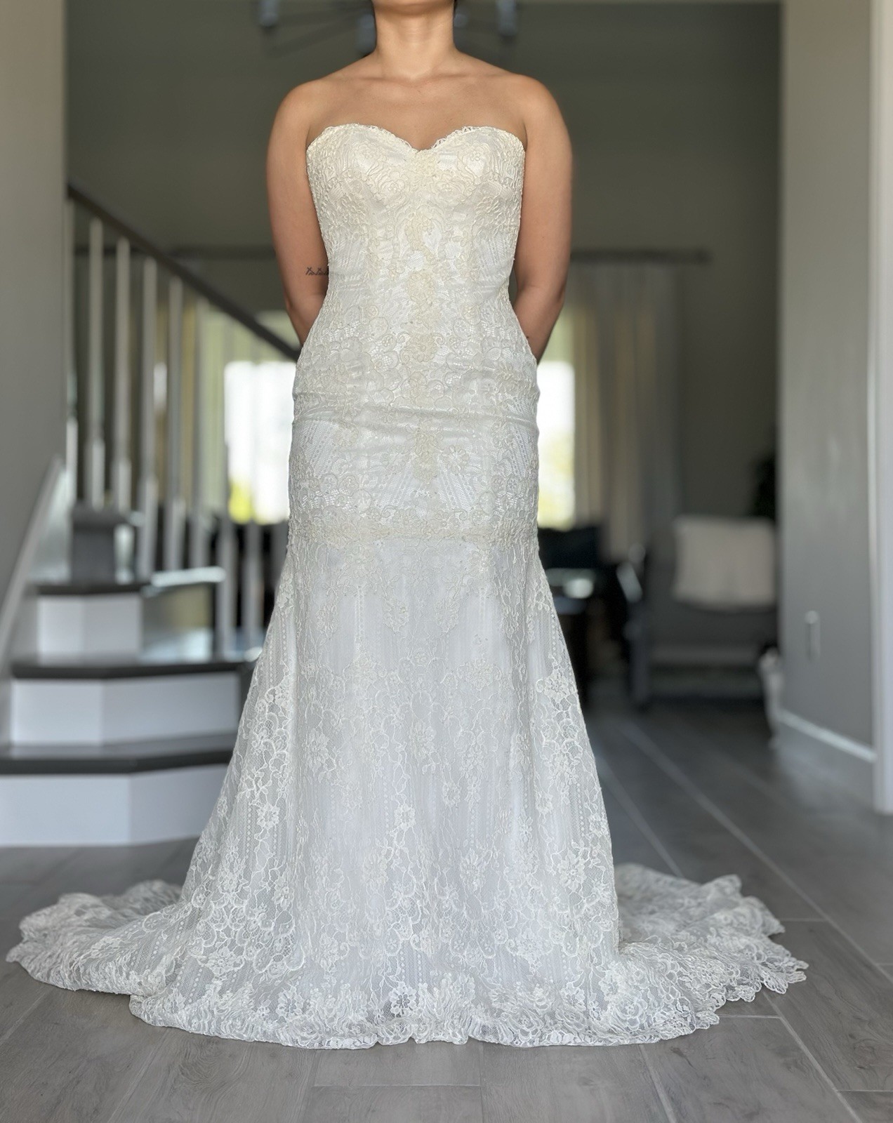 Elegant Essense of Australia Strapless Lace Wedding Dress