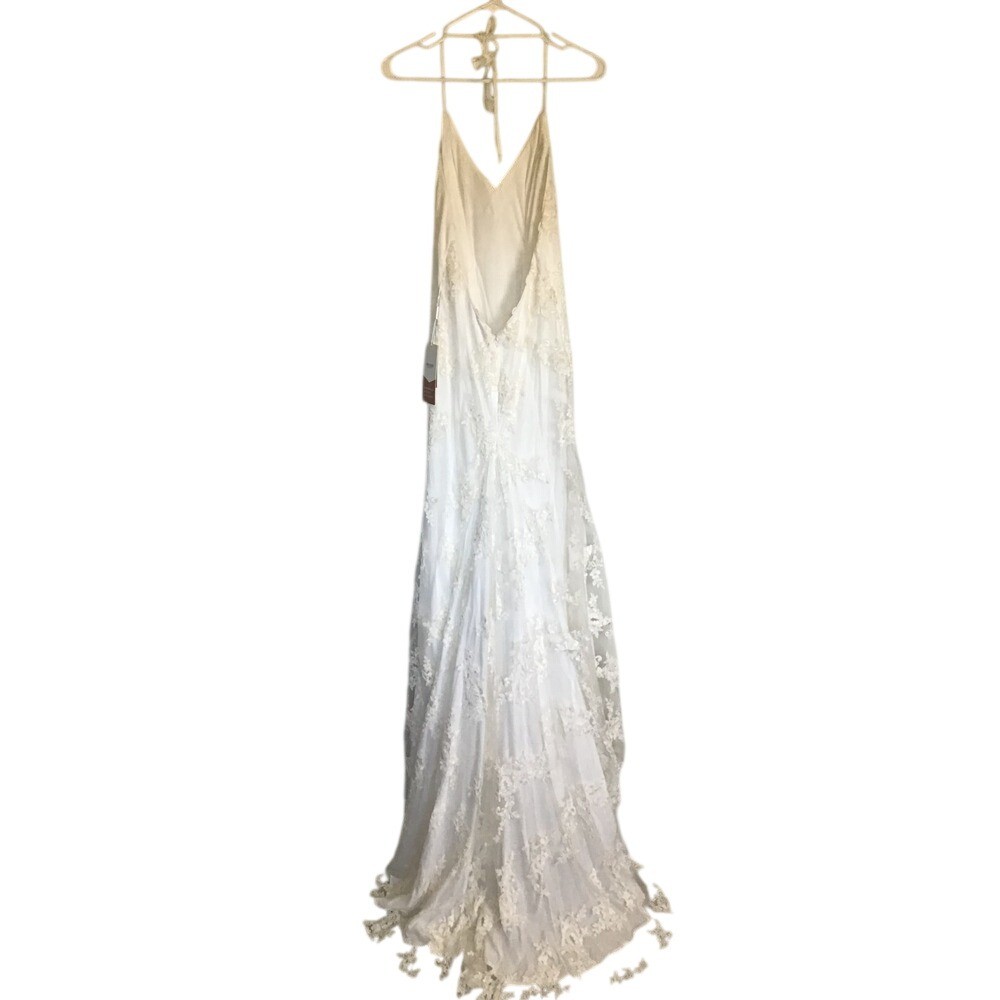 Stacees Women’s Ivory Floral Lace Open Back Spaghetti Strap Bridal Dress NWT