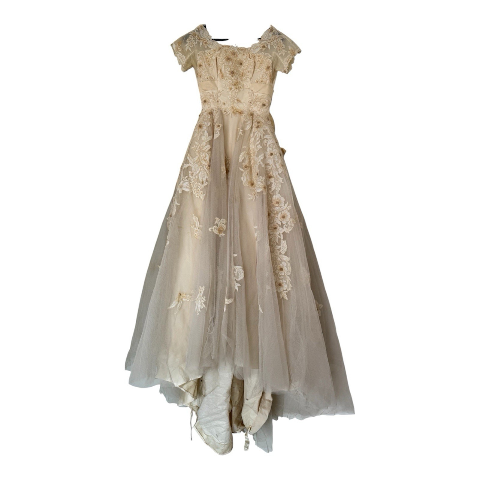 Bianchi 1950s Ivory Full-Length Wedding Dress pearl embellished