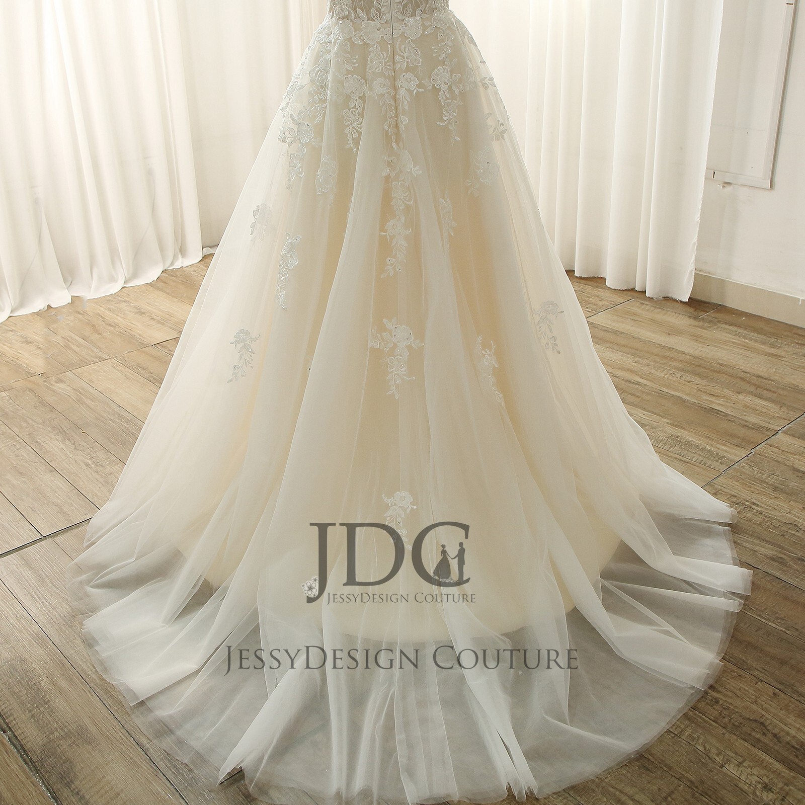 Dreamy Beaded Pearls Bridal Gown Lace Wedding Dress Custom made Ivory Nude