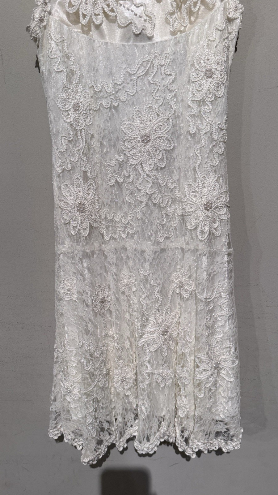 WEDDING BRIDE DRESS Lace Embellish Floral Ivory White Women S/M Embroidered
