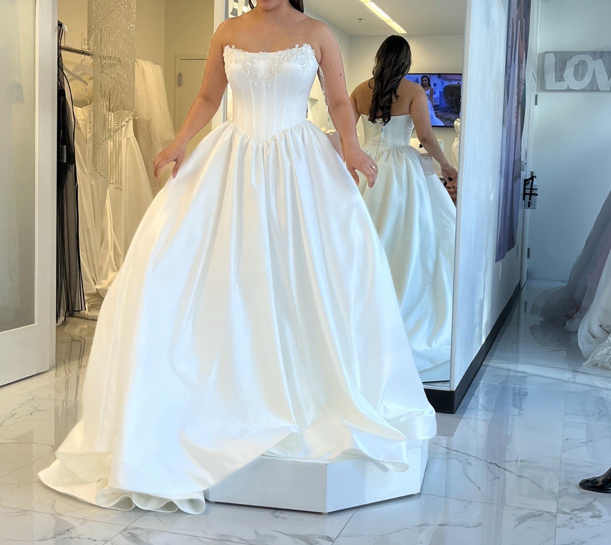 Wedding Gala Dress White Satin Strapless Bridal Gown Size 10 New with Tags