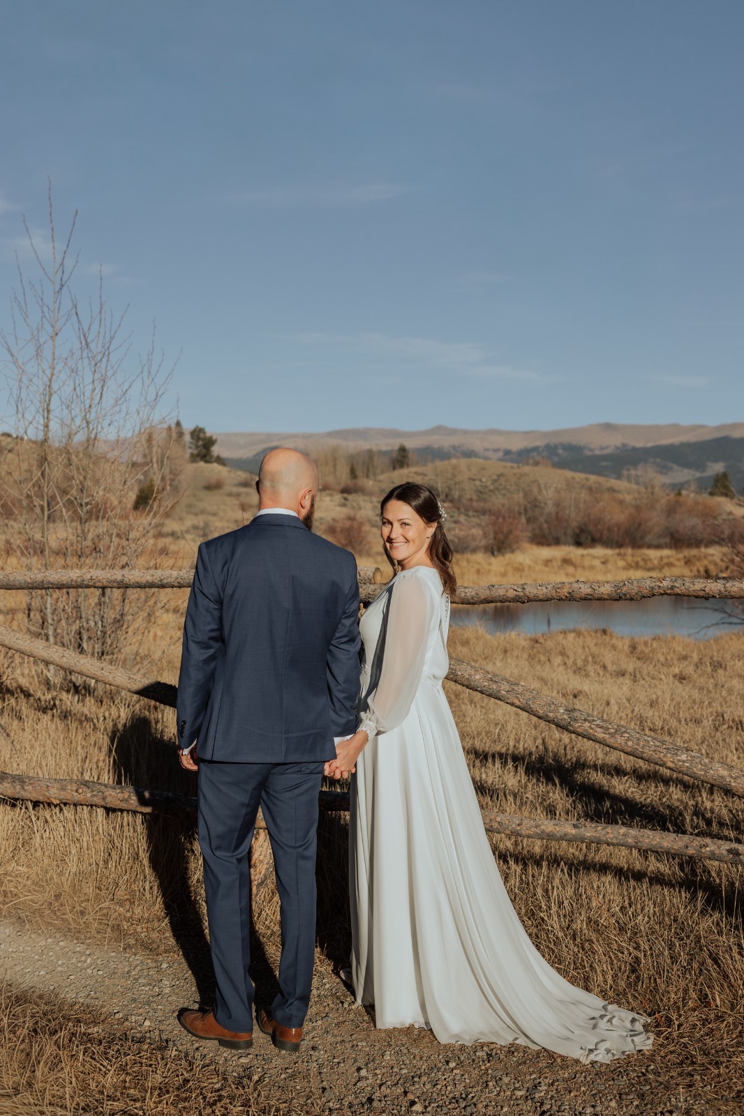 Long Sleeve High Neck Chiffon Bridal Dress (women’s size 8)