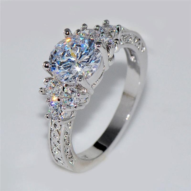 Silver Engagement Ring Women White Zircon Bridal Wedding Anniversary Jewelry