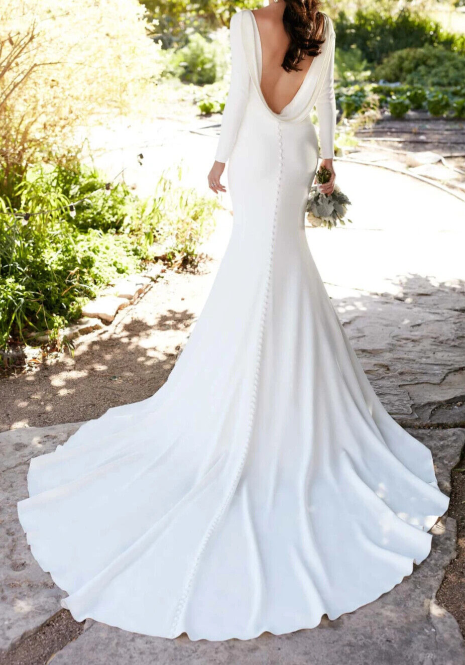 Martina Liana 791 Wedding Dress 10 Ivory Crepe Long Sleeves Buttons Open Back