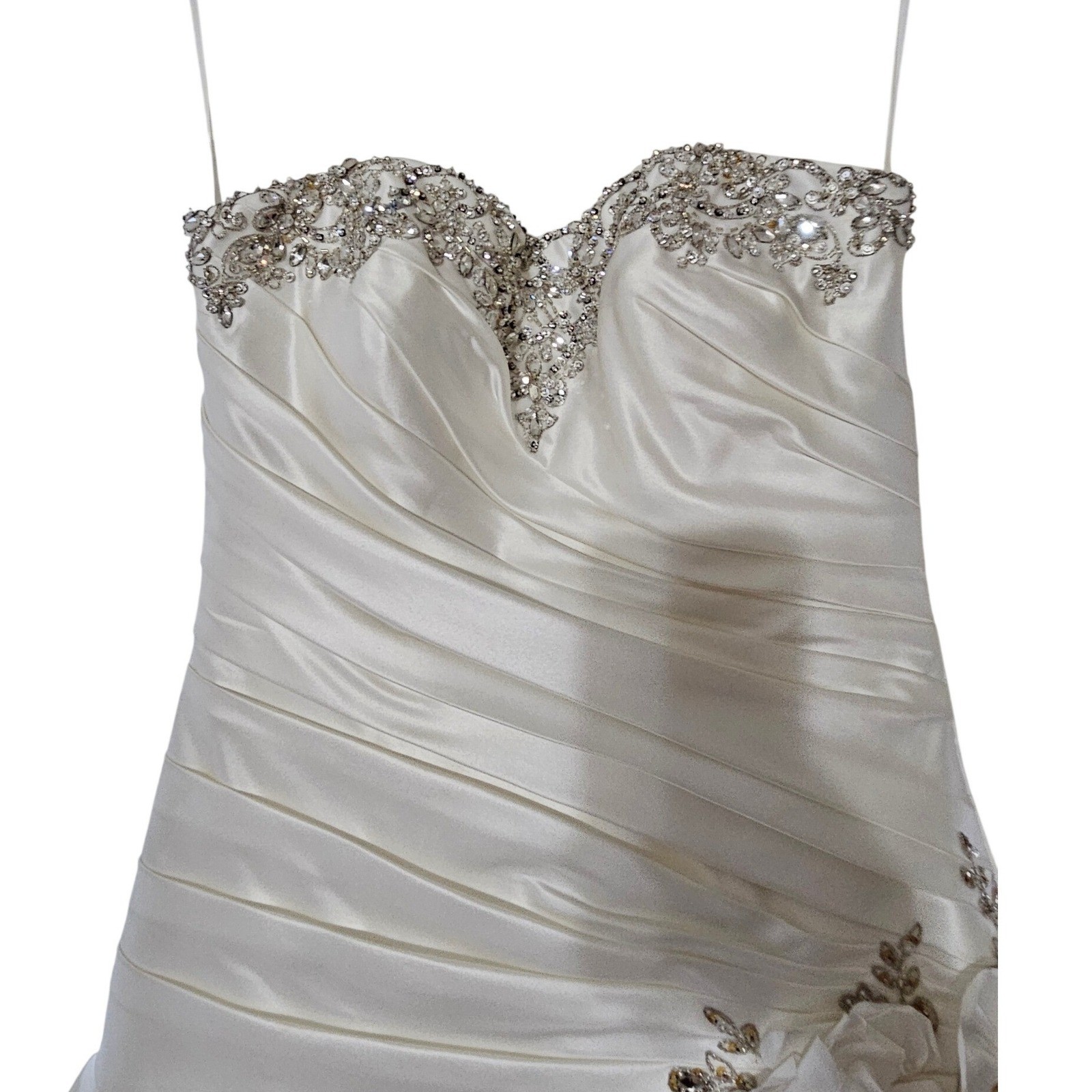 Allure Bridals Wedding Dress Women 6 Ivory DWS Ruched Crystal Floral 8817