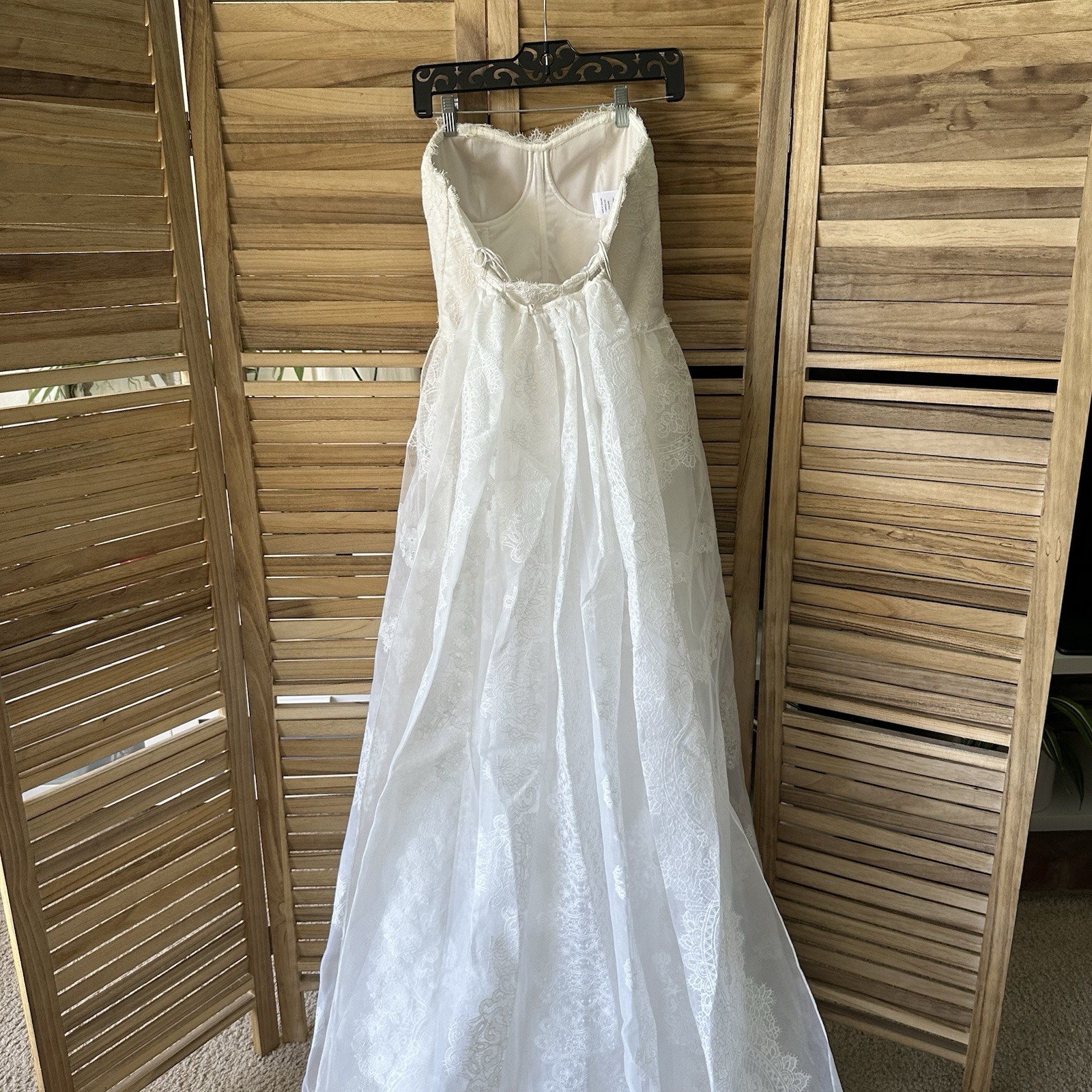 Marchesa Strapless Lace Satin Wedding Gown Cathedral Train Bridal Dress Size 10