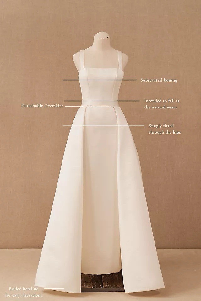 BHLDN Olympia Sleeveless Square Neck Wedding Dress w/ Detachable Oversk…