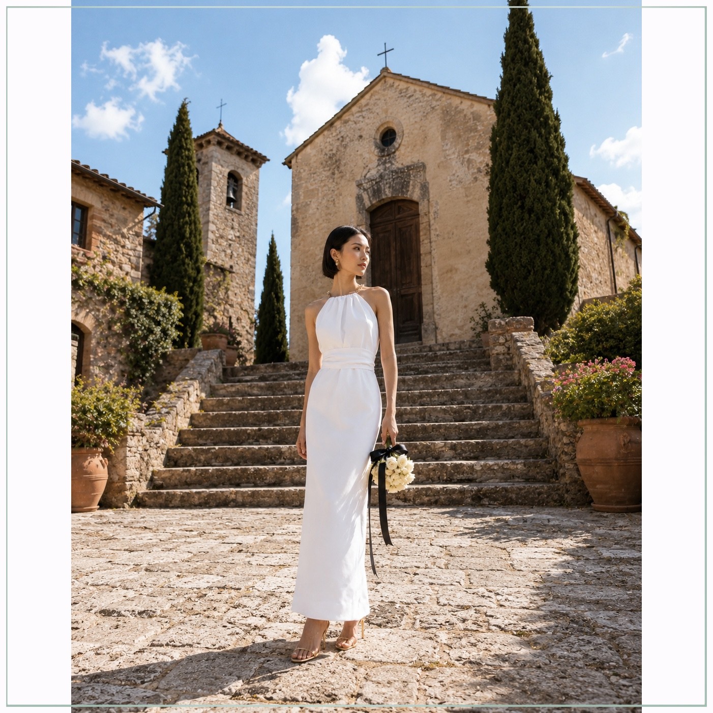 $3550 Carolina Herrera Chain Neck Matte Satin-Crepe Runway Dress