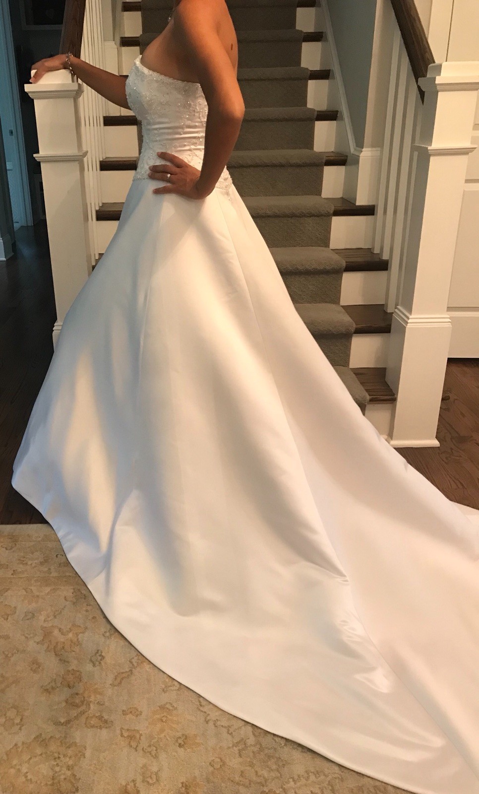 Allure Bridals Size 8 White Strapless Gown Wedding Dress W Sequins & Train