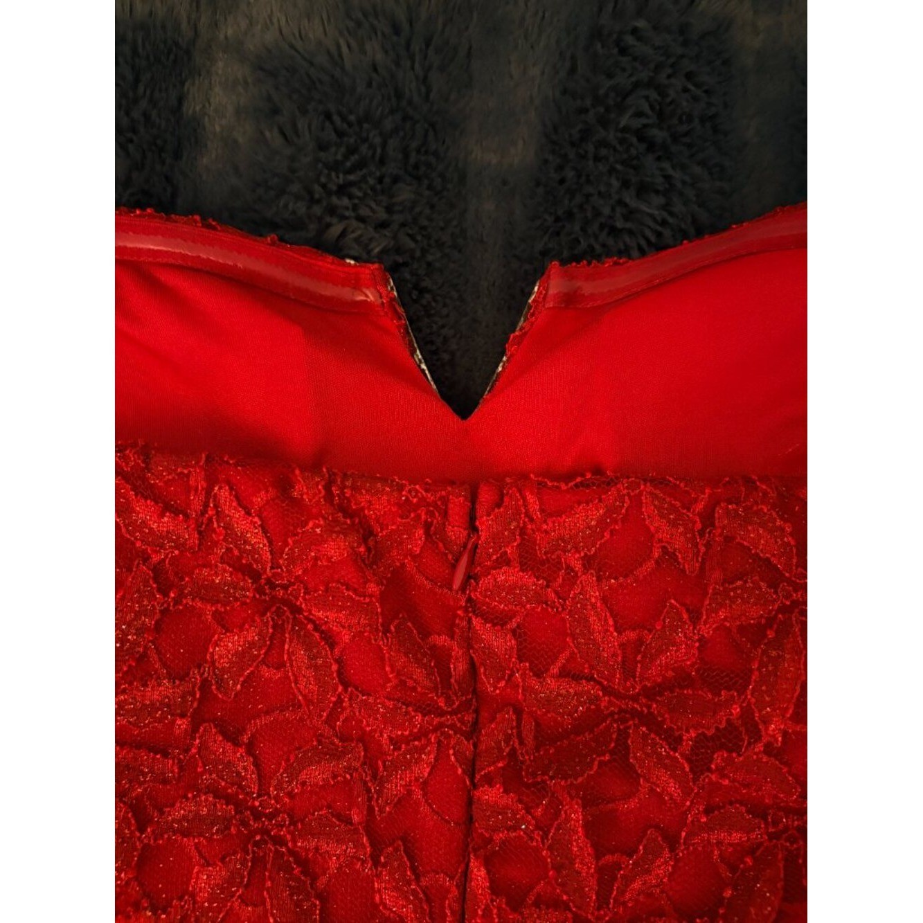 Red Lace Strapless Cocktail Wedding Guest Dress Rhinestone V Neck Juniors 13