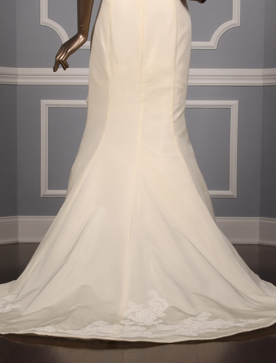AMSALE Mave Ivory Fit Flare Silk Faille Lace Sleeveless Straps Wedding Dress 10