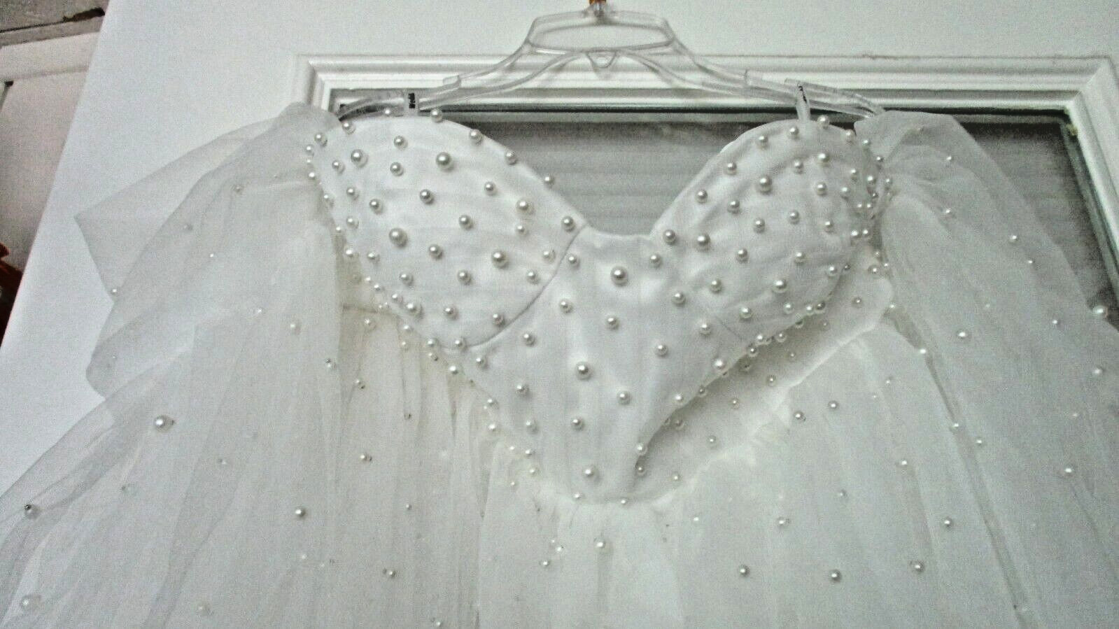 White PEARL TULLE MATERNITY OFF SHOULDER WEDDING DRESS ~ Womens 27~NWOT (tk)