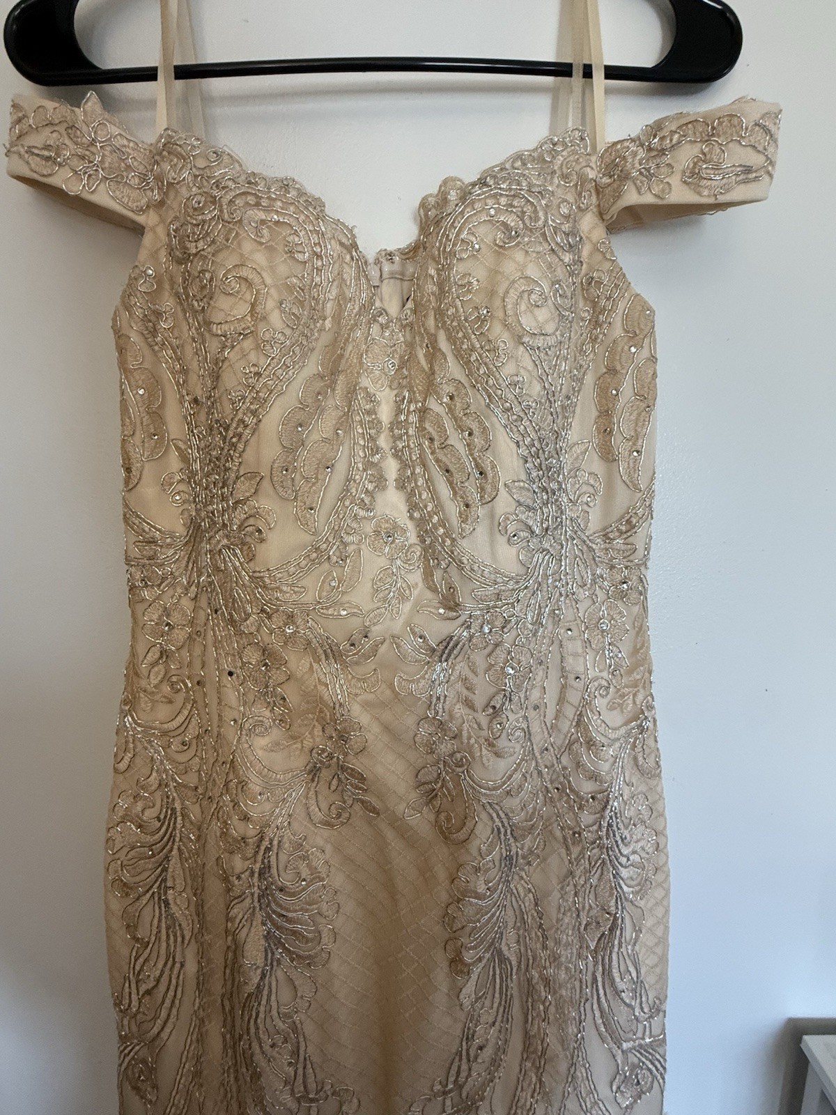 Camille La Vie Size 8 Ivory/Beige Sweetheart Lace Beaded Fit & Flare Gown