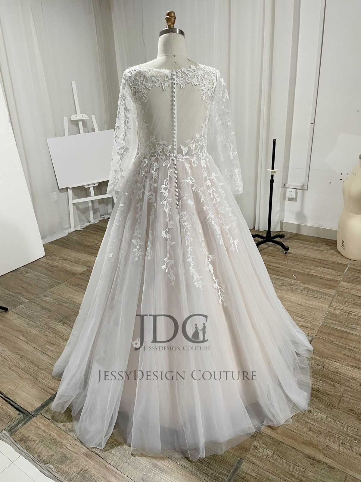 Classic Lace Wedding Dress Bridal Gown Custom made 2-28W Blush Pearls Sleeves