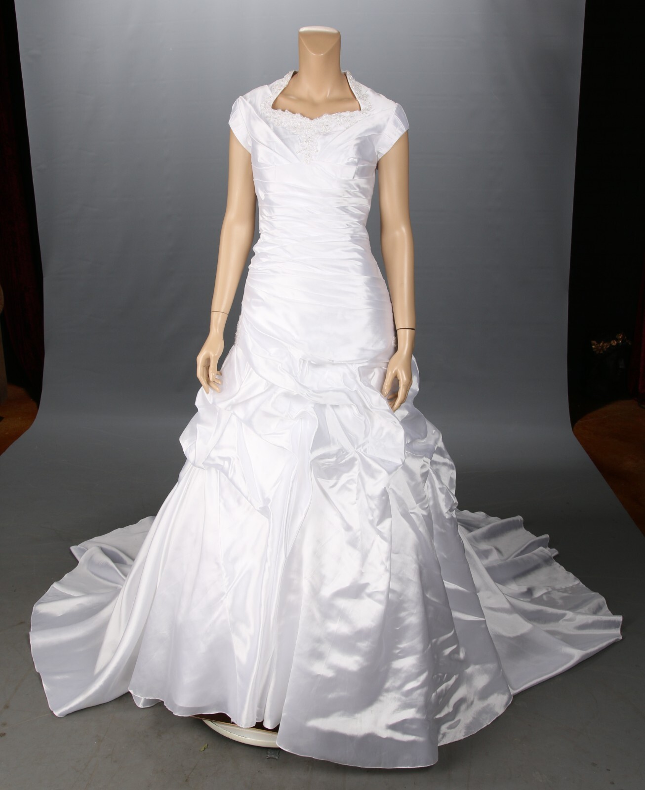 Unbranded Beaded Cap Sleeve Queen Ann Modest White Wedding Dress sz 10