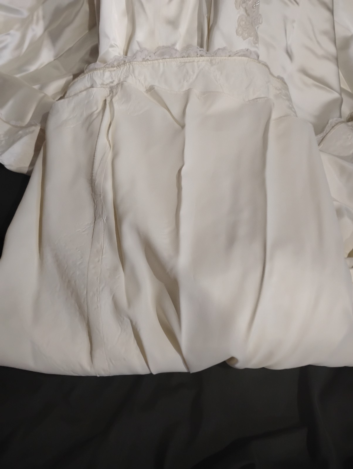 High Neck Ivory Train Sz M Hanging Bustle Beads Wedding Gown Dress