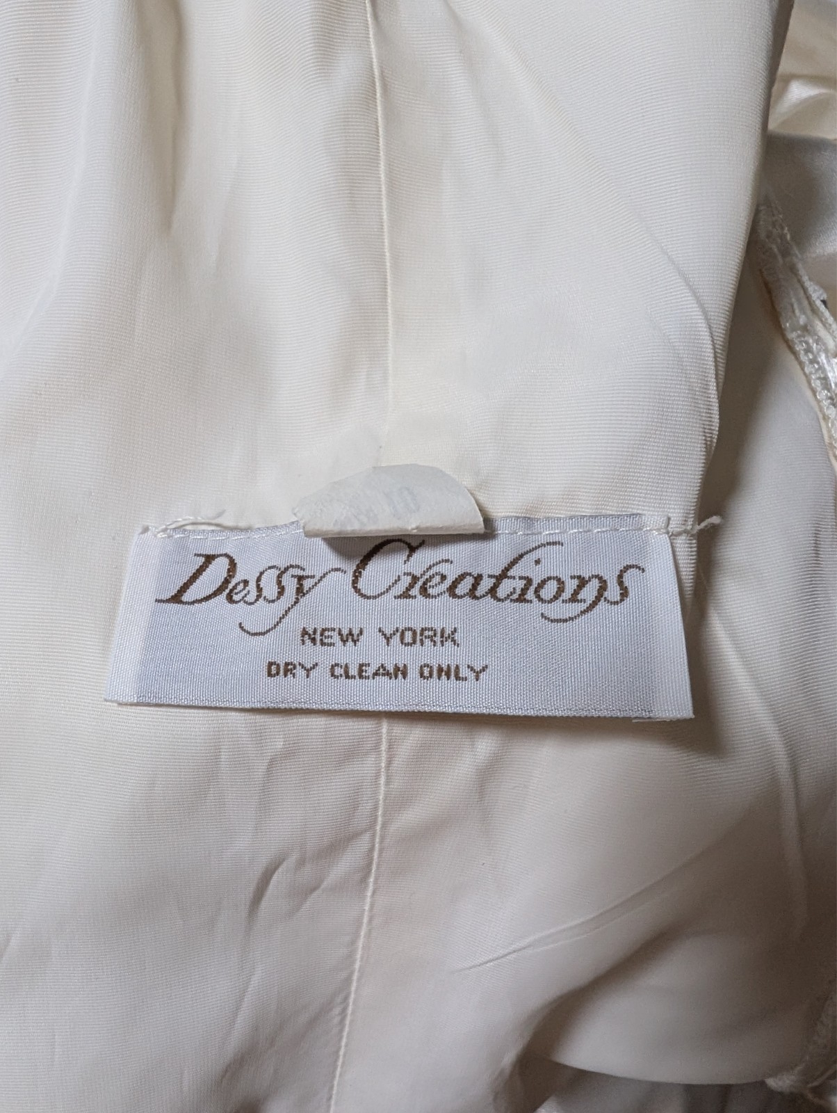 Dessy Creations Vintage 80s Wedding Dress Ivory Lace / Satin High neck &Sleeve